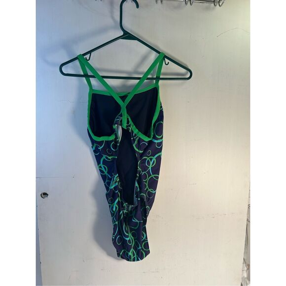 Waterproof swimsuit size 10 blue green circles rn#93411 size 36 - Picture 3 of 7